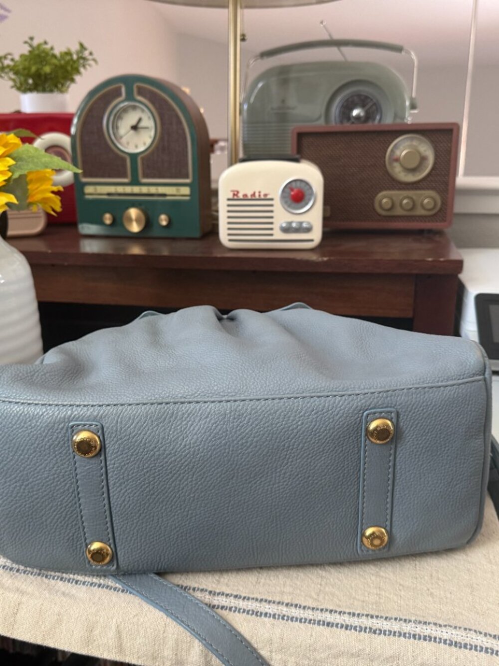 Title: Marc by Marc Jacobs Classic Q Baby Groovee Blue Gray Leather Satchel - Picture 8 of 8